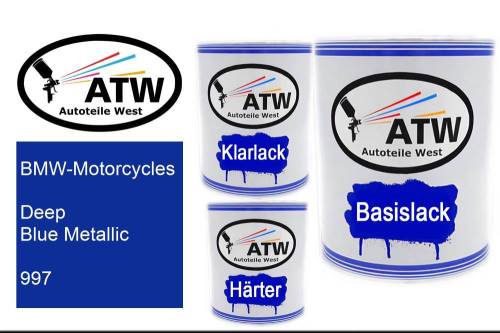 BMW-Motorcycles, Deep Blue Metallic, 997: 1L Lackdose + 1L Klarlack + 500ml Härter - Set, von ATW Autoteile West.